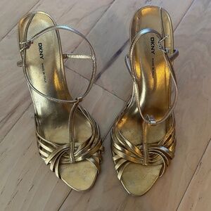 Vintage Y2K Gold Strappy DKNY Heeled Sandals